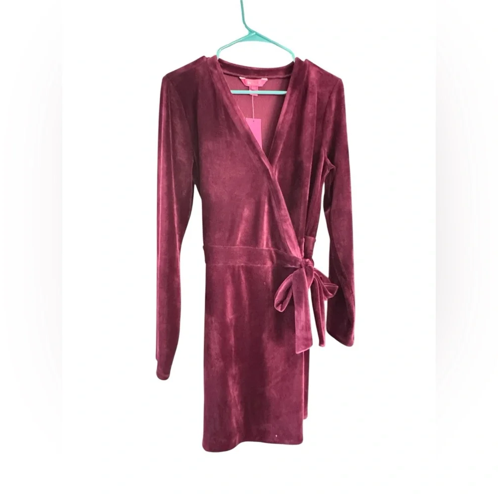 Lilly Pulitzer Karlie Wrap Stretch Velour Romper in Cabernet BERRY. NWT Size LG. - Picture 5 of 12